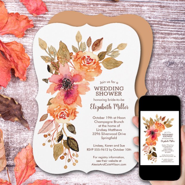 Invitation Fête des mariées florale de automne rustique (Rustic Fall Floral Bridal Shower Invitations)