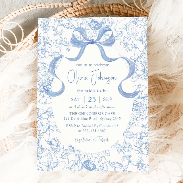 Invitation Fête des mariées Florale de Bow bleu (Créateur téléchargé)