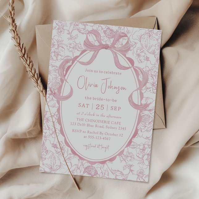 Invitation Fête des mariées florale de Bow rose (Créateur téléchargé)