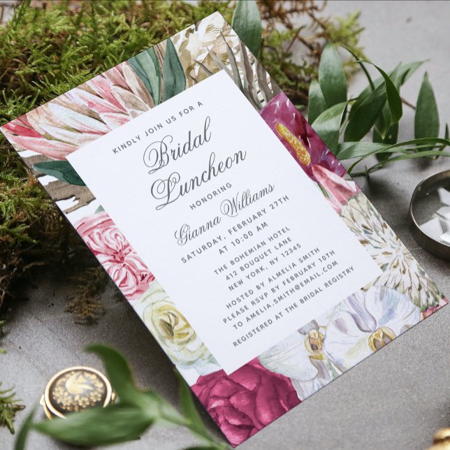 Invitation Fête des mariées florale de l'aquarelle de déjeune (Créateur téléchargé)