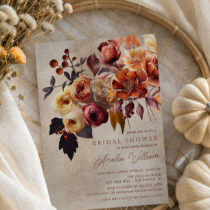 Invitation Fête des mariées florale de l'automne de Boho