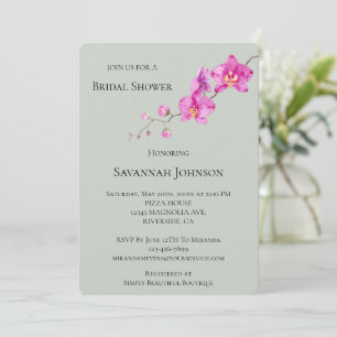 Invitation Fête des mariées florale de l'orchidée rose verte