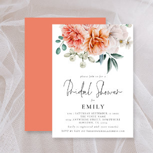 Invitation Fête des mariées Florale de Peach Coral Peonies