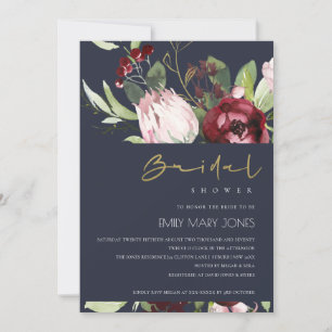 INVITATION FÊTE DES MARIÉES FLORALE DE PROTÉA BURGUNDÉ BLANC 