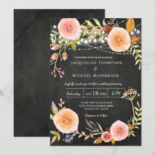 Invitation Fête des mariées florale de tableau noir