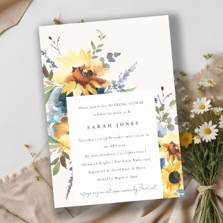 Invitation Fête des mariées florale de tournesol de la marine
