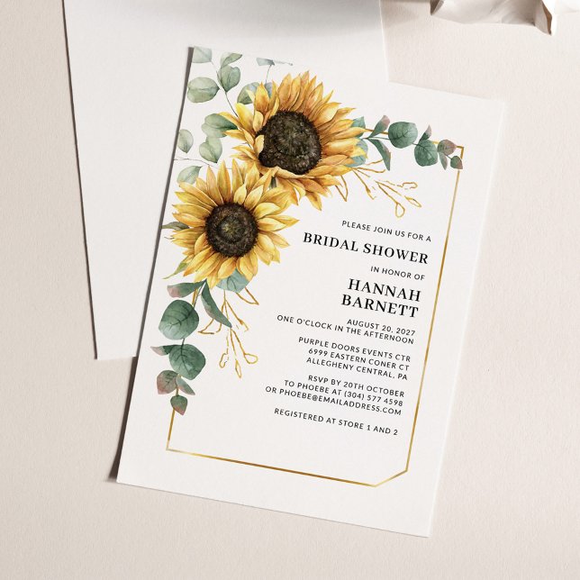 Invitation Fête des mariées florale de tournesol Eucalyptus (Sunflower Eucalyptus Geometric Bridal Shower Invitation)
