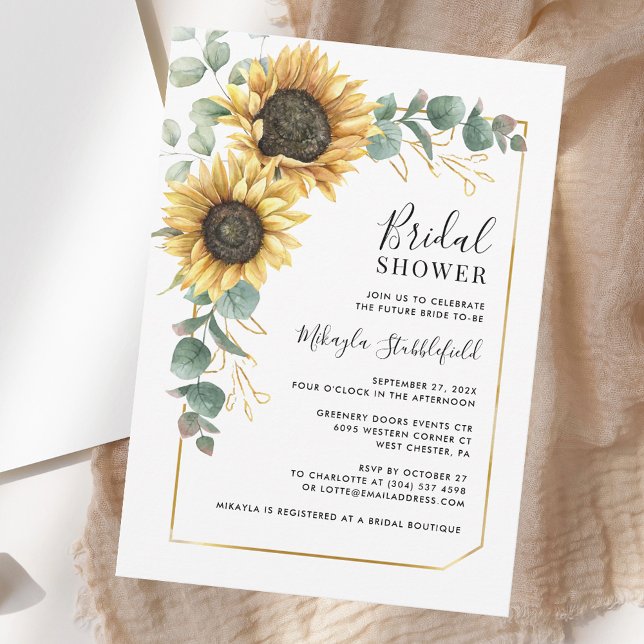 Invitation Fête des mariées florale de tournesol Eucalyptus F (Watercolor Eucalyptus Sunflower Floral Bridal Shower Invitation)