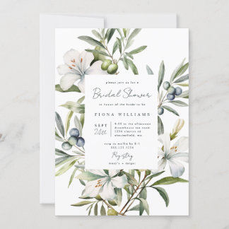 Invitation Fête des mariées florale d'olive moderne