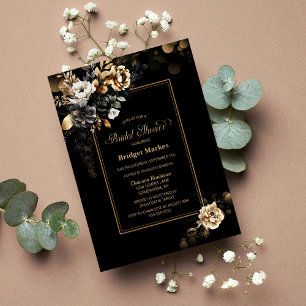 Invitation Fête des mariées Florale d'or noir