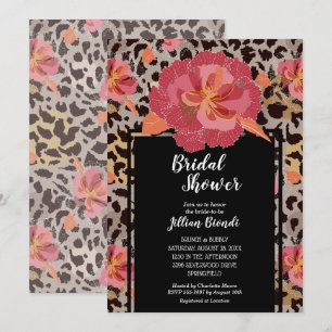 Invitation Fête des mariées florale Empreinte de léopard