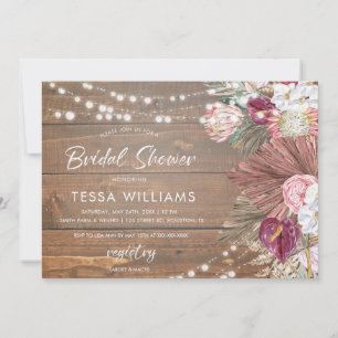 Invitation Fête des mariées Florale en bois rustique