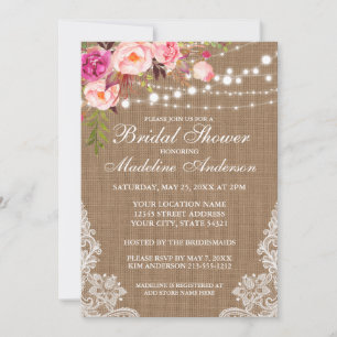 Invitation Fête des mariées florale en dentelle rustique