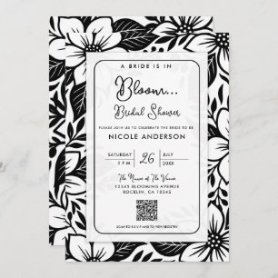 Invitation Fête des mariées florale en noir et blanc gras
