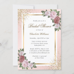 Invitation Fête des mariées florale en or rose Confetti