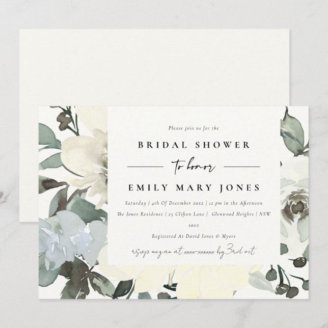 INVITATION FÊTE DES MARIÉES FLORALE FLORALE EN IVOIRE DOUCE (Devant / Derrière)