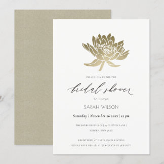 Invitation Fête des mariées FLORALE GLAMOREUSE OR BLANC LOTUS