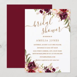 Invitation Fête des mariées Florale Gold Burgundy Confetti