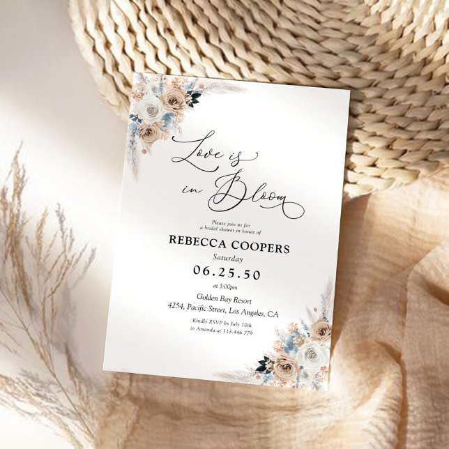 Invitation Fête des mariées Florale Ivory Et Blue Boho (Créateur téléchargé)