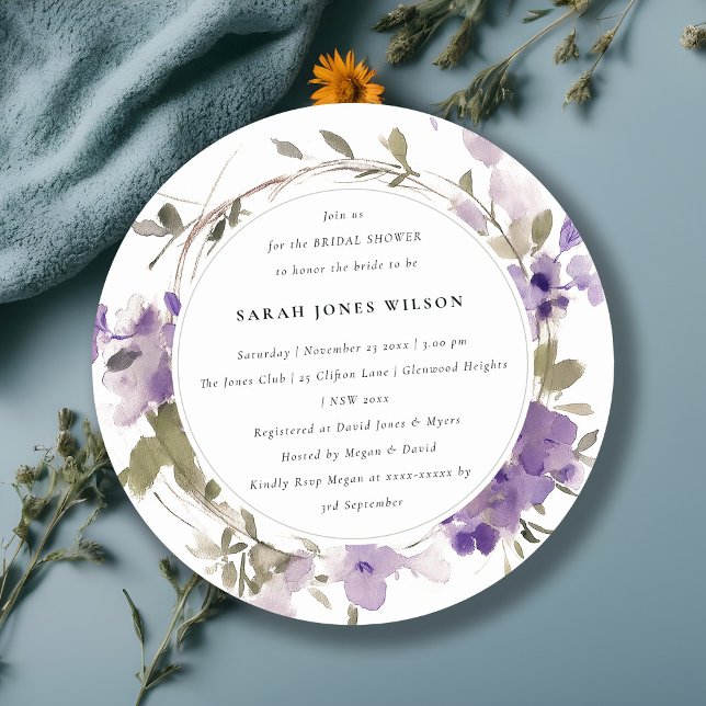 Invitation Fête des mariées florale Lilac de prairie rustique (Créateur téléchargé)