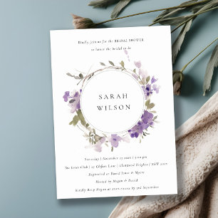 Invitation Fête des mariées florale Lilac de prairie rustique