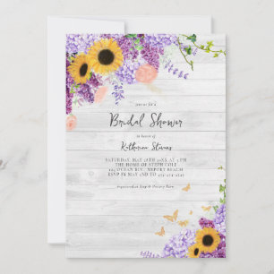 Invitation Fête des mariées florale Lilac en bois rustique