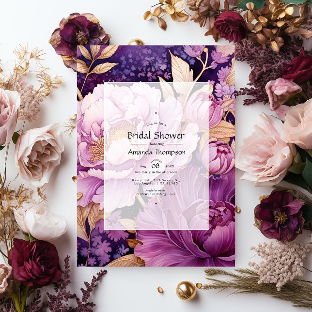 Invitation Fête des mariées florale mauve et or (Créateur téléchargé)