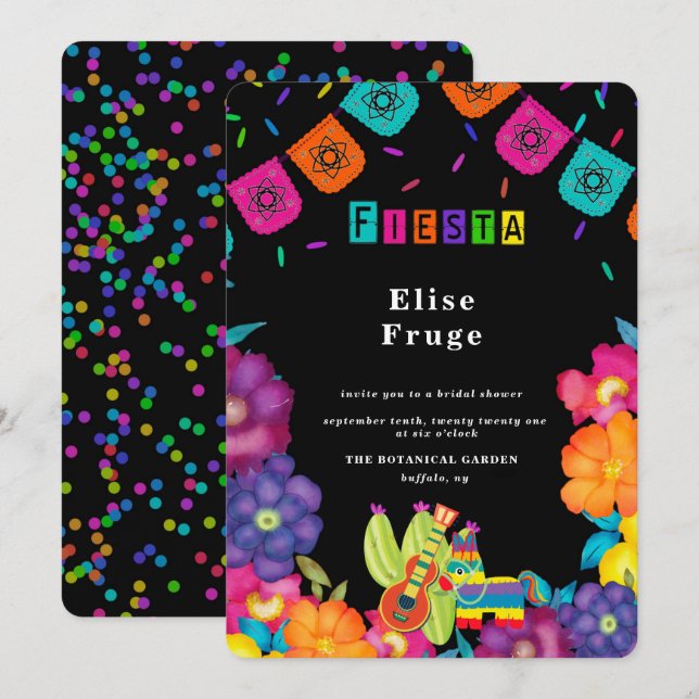 Invitation Fête des mariées Florale mexicaine (Devant / Derrière)