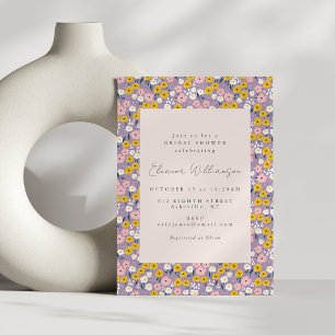 Invitation Fête des mariées florale mignonne violet rose