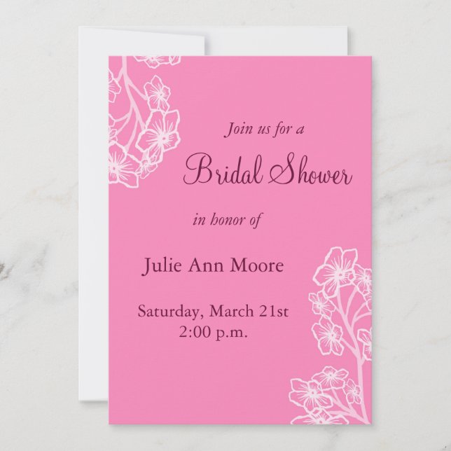 Invitation Fête des mariées florale moderne rose persan (Devant)