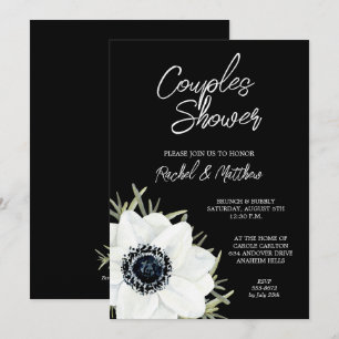 Invitation Fête des mariées florale noire et blanche