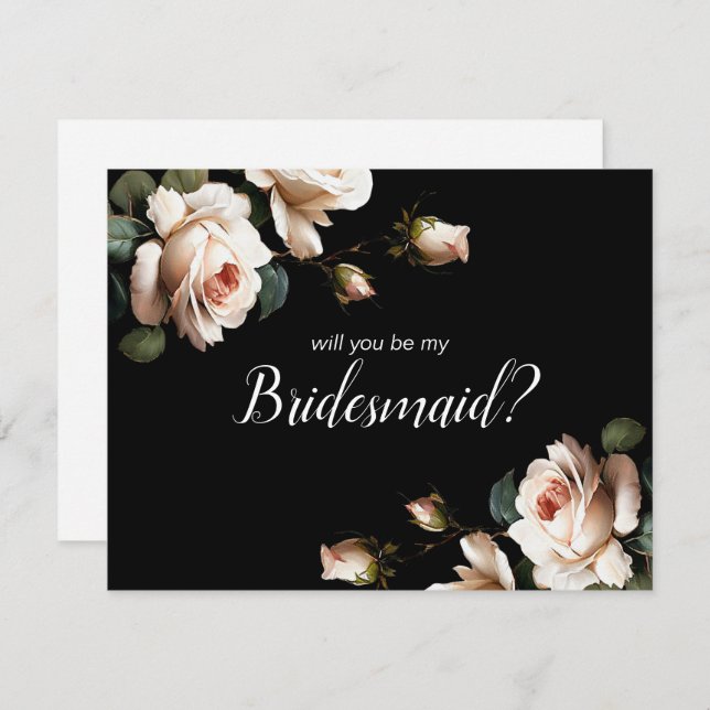 Invitation Fête des mariées florale noire et blanche (Devant / Derrière)