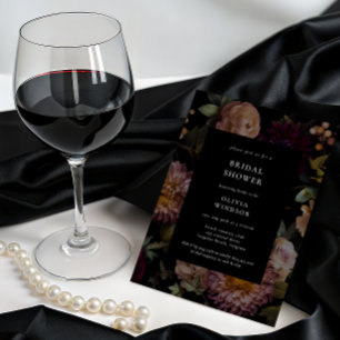 Invitation Fête des mariées florale noire foncée et humide go