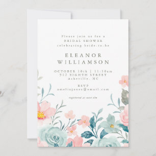 Invitation Fête des mariées florale Pastel Turquoise rose