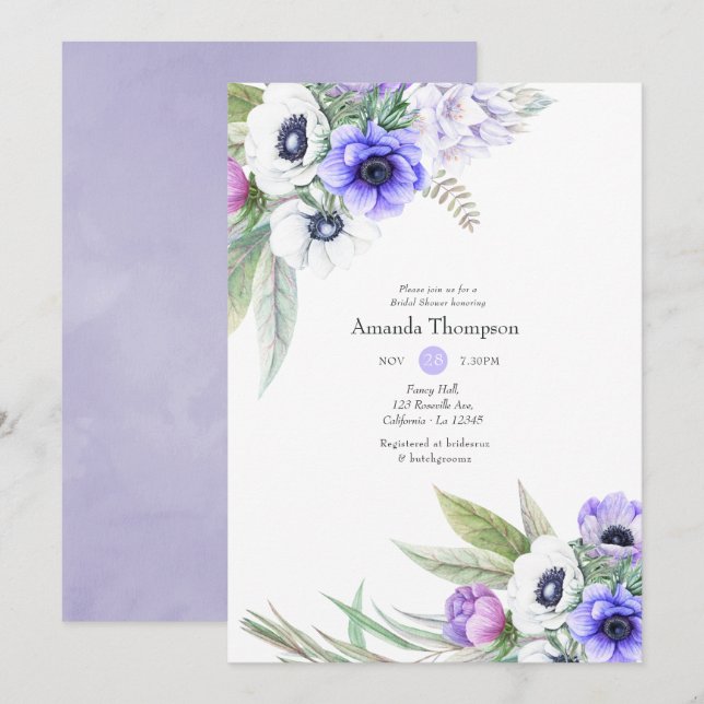 Invitation Fête des mariées florale Pastel Violet et Plum (Devant / Derrière)