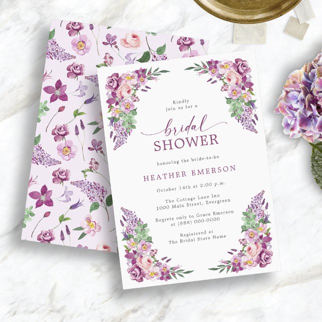 Invitation Fête des mariées florale pourpre (Lavender Vintage Bridal Shower Invitation
)