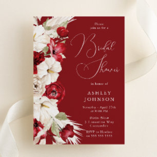 Invitation Fête des mariées florale romantique rouge et blanc
