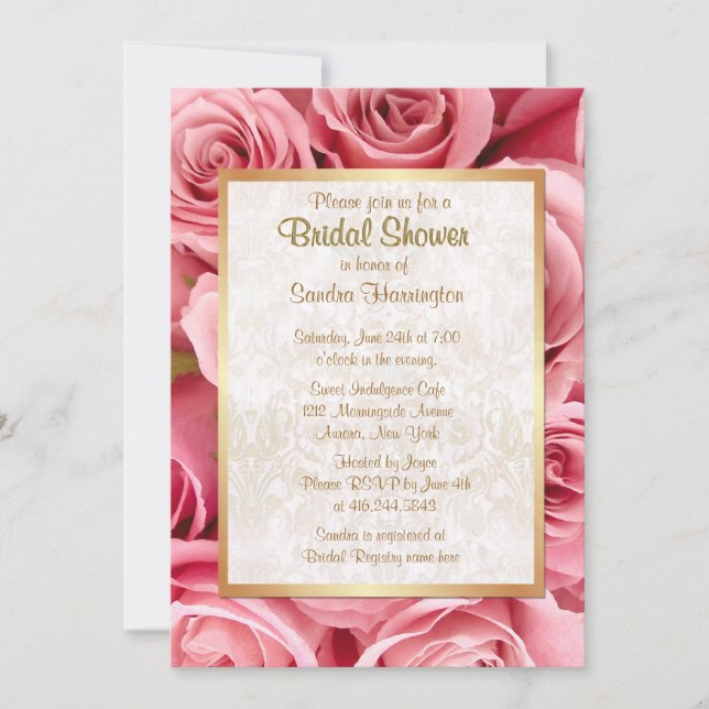 Invitation Fête des mariées florale rose (Devant)