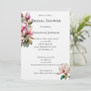 Invitation Fête des mariées florale rose blanc Magnolia