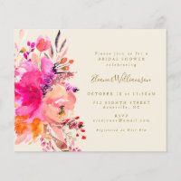 Invitation Fête des mariées florale rose budget