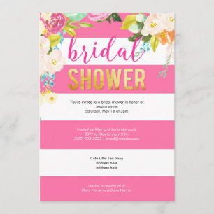 Invitation Fête des mariées florale rose-chaud Gold Foil