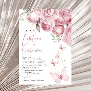 Invitation Fête des mariées florale rose de la vie des papill