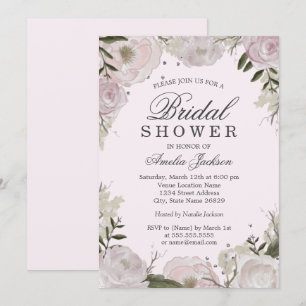 Invitation Fête des mariées florale Rose en argent rose