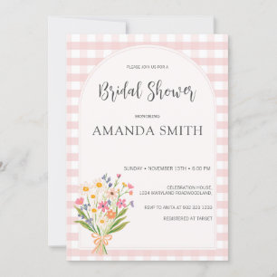 Invitation Fête des mariées florale rose En vichy simple