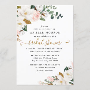 Invitation Fête des mariées florale rose et blanc de Magnolia
