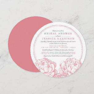 Invitation Fête des mariées florale rose et gris, jolie pivoi