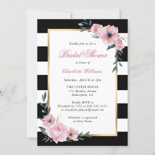 Invitation Fête des mariées florale rose or noir