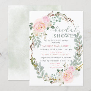 Invitation Fête des mariées florale rose rose Sage moderne