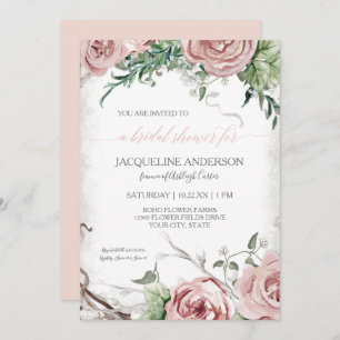 Invitation Fête des mariées florale rustique BOHO Aquarelle b