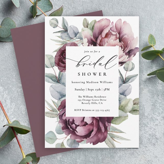 Invitation Fête des mariées florale Rustique Bourgogne (Plan the perfect bridal shower with this beautifully feminine rustic floral invitation.)